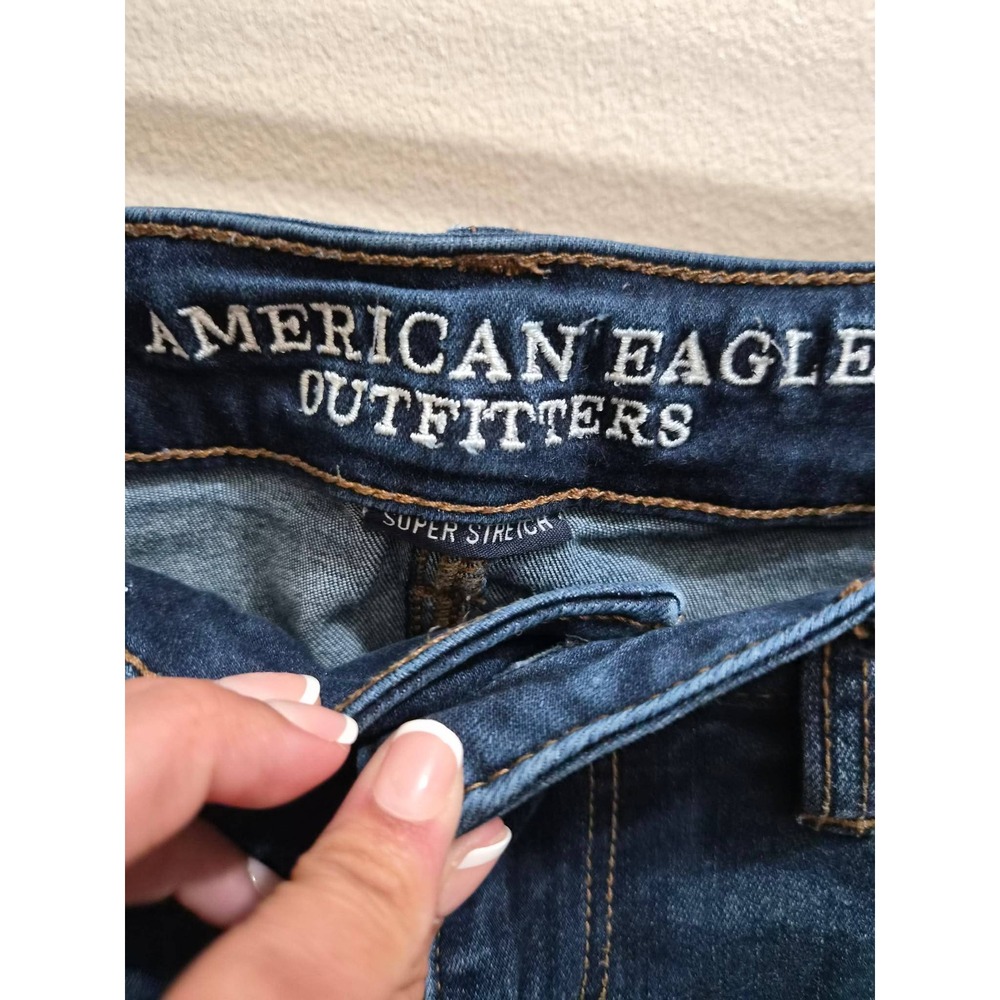 American Eagle Super Stretch Distressed Jeggings Dark Wash Blue Denim Womens 8 - Picture 3 of 5